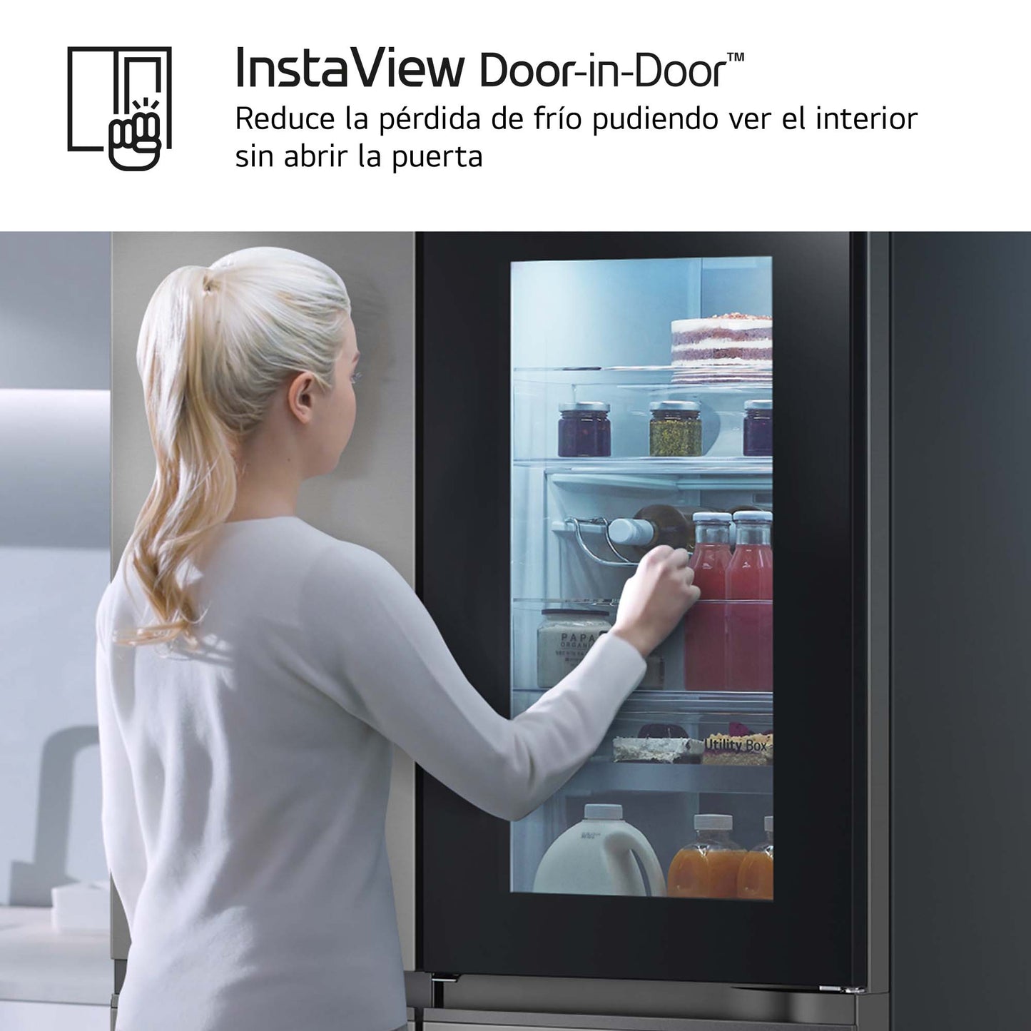 Frigorífico americano - LG InstaView Door-In-Door™ GSXE81PYBD, No Frost, 179 cm, 628 l, DoorCooling+™, Inoxidable antihuellas