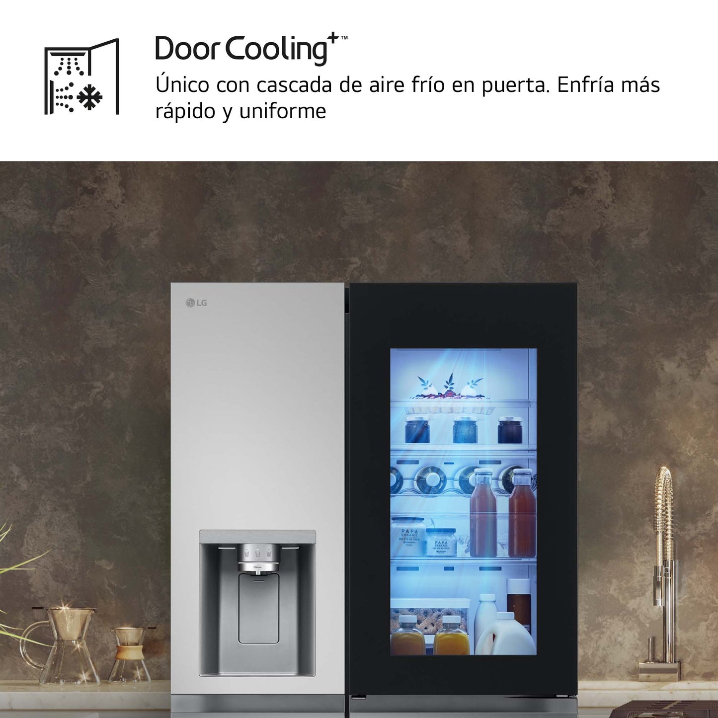 Frigorífico americano - LG InstaView Door-In-Door™ GSXE81PYBD, No Frost, 179 cm, 628 l, DoorCooling+™, Inoxidable antihuellas