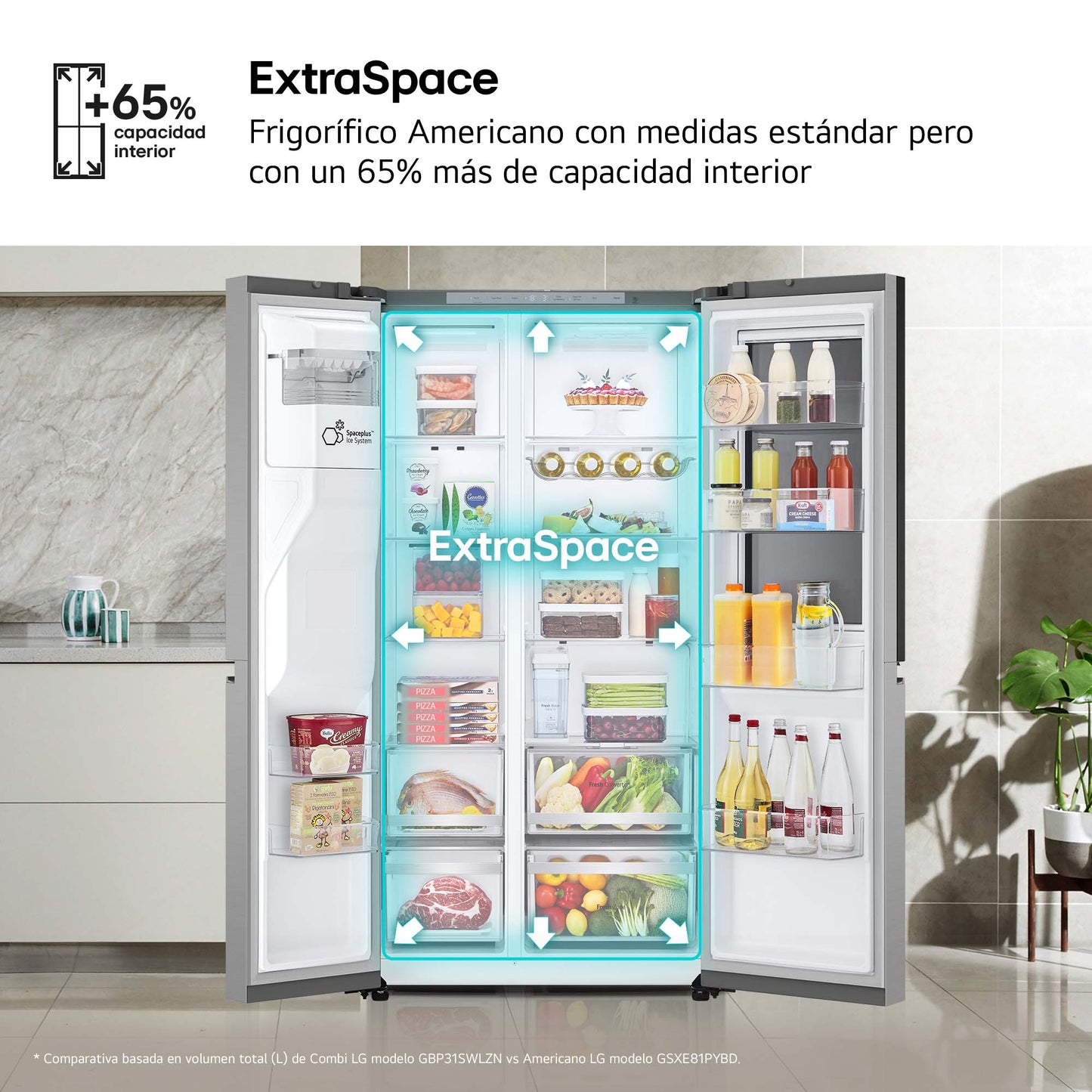 Frigorífico americano - LG InstaView Door-In-Door™ GSXE81PYBD, No Frost, 179 cm, 628 l, DoorCooling+™, Inoxidable antihuellas