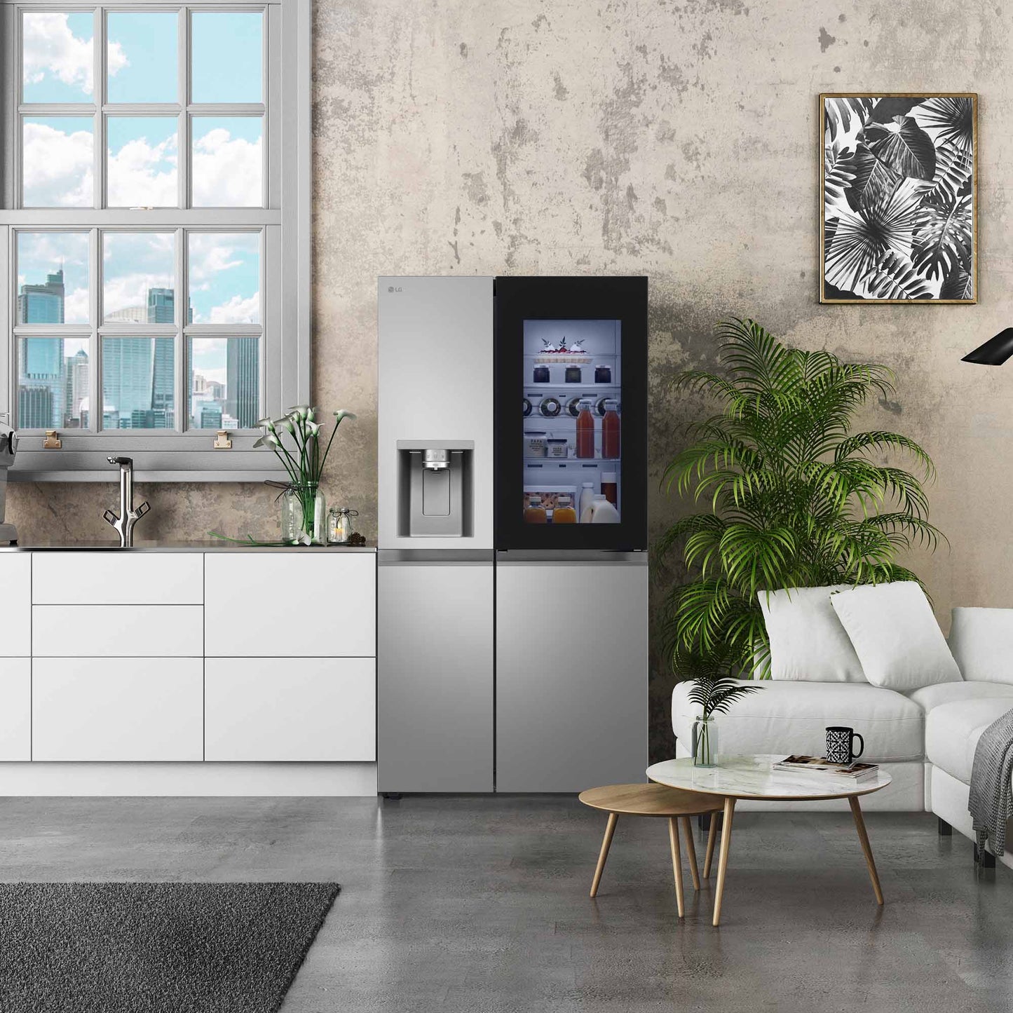 Frigorífico americano - LG InstaView Door-In-Door™ GSXE81PYBD, No Frost, 179 cm, 628 l, DoorCooling+™, Inoxidable antihuellas