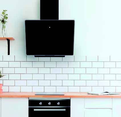 Campana decorativa Midea MH60A3200BES, Cristal Negro, 60 cm, 630 m³, D