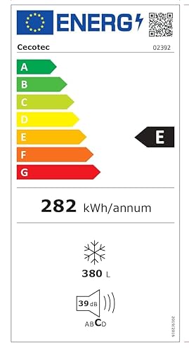 Congelador Vertical CECOTEC380L Bolero CoolMarket UF 380 Inox. Motor Inverter Plus, Ahorro Energético, Total No Frost, Pantalla de Control, Convertible a Frigorífico, Acero Inox
