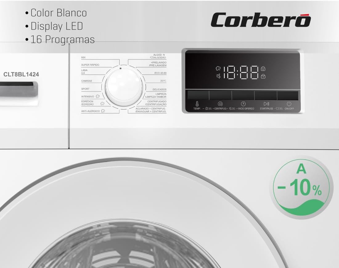 OFERTA LAVADORA CF CORBERO 8KG 1400RPM CLASE ENERGETICA A CLT8BL1424