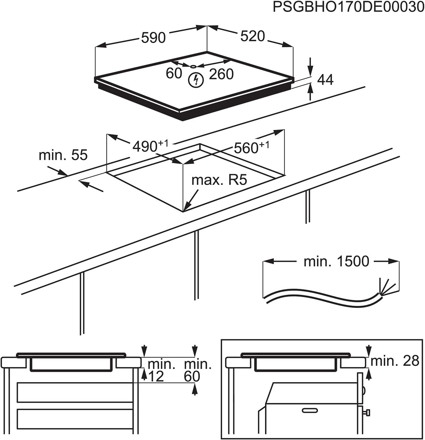 Placa de Inducción Biselada AEG IKE63471FB, 3 Zonas de Cocción, 60 cm, Función FlexiPuente, Calentamiento Rápido, Control Táctil Deslizante, Función de Pausa, Sistema Hob2Hood ¡ÚLTIMA UNIDAD!