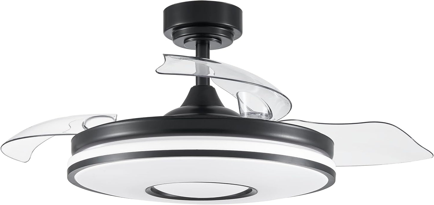 VENTILADOR ASPAS RETRÁCTILES DE TECHO CON LUZ LED DC DANI NEGRO 108D 6 VELOCIDADES REMOTO+TEMPORIZA+MEMORIA