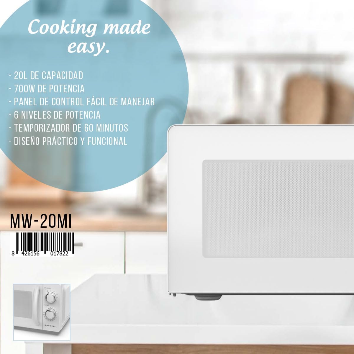 Microondas Grunkel MWG20MI, 20L, Blanco,