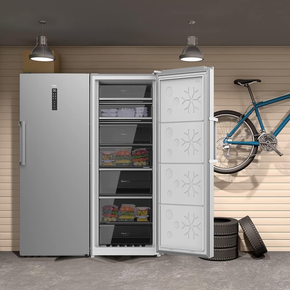 Congelador Vertical CECOTEC380L Bolero CoolMarket UF 380 Inox. Motor Inverter Plus, Ahorro Energético, Total No Frost, Pantalla de Control, Convertible a Frigorífico, Acero Inox