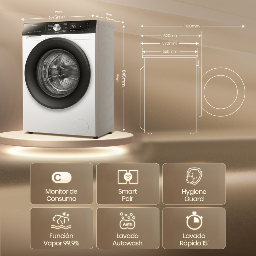 Hisense WF3S1043BW3 Washing Machine, 10.5kg, 1400rpm, A