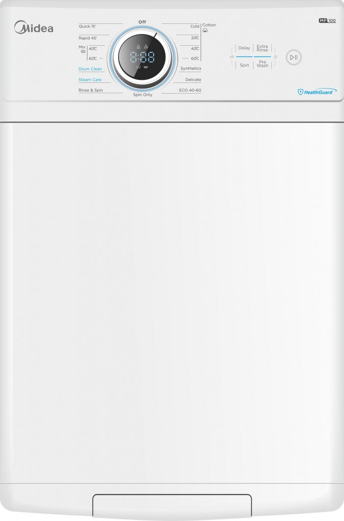 Midea MF100T80B/W-ES Top Loading Washing Machine, White, 8 kg, 1300 rpm, A