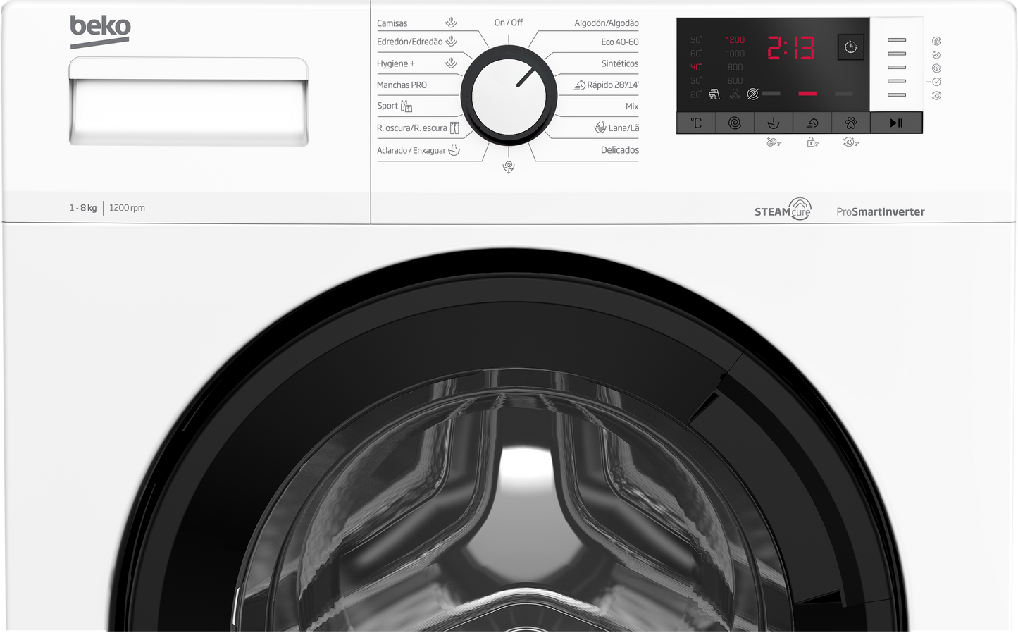 LAVADORA BEKO WRA8615XW 8KG 1200RPM VAPOR INVERTER CLASE A