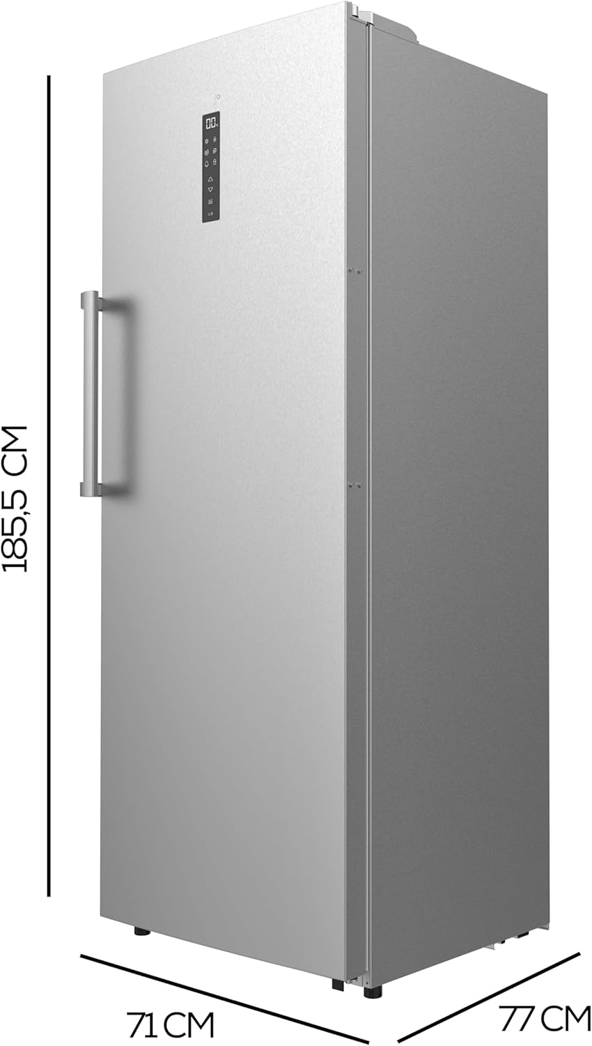Congelador Vertical CECOTEC380L Bolero CoolMarket UF 380 Inox. Motor Inverter Plus, Ahorro Energético, Total No Frost, Pantalla de Control, Convertible a Frigorífico, Acero Inox