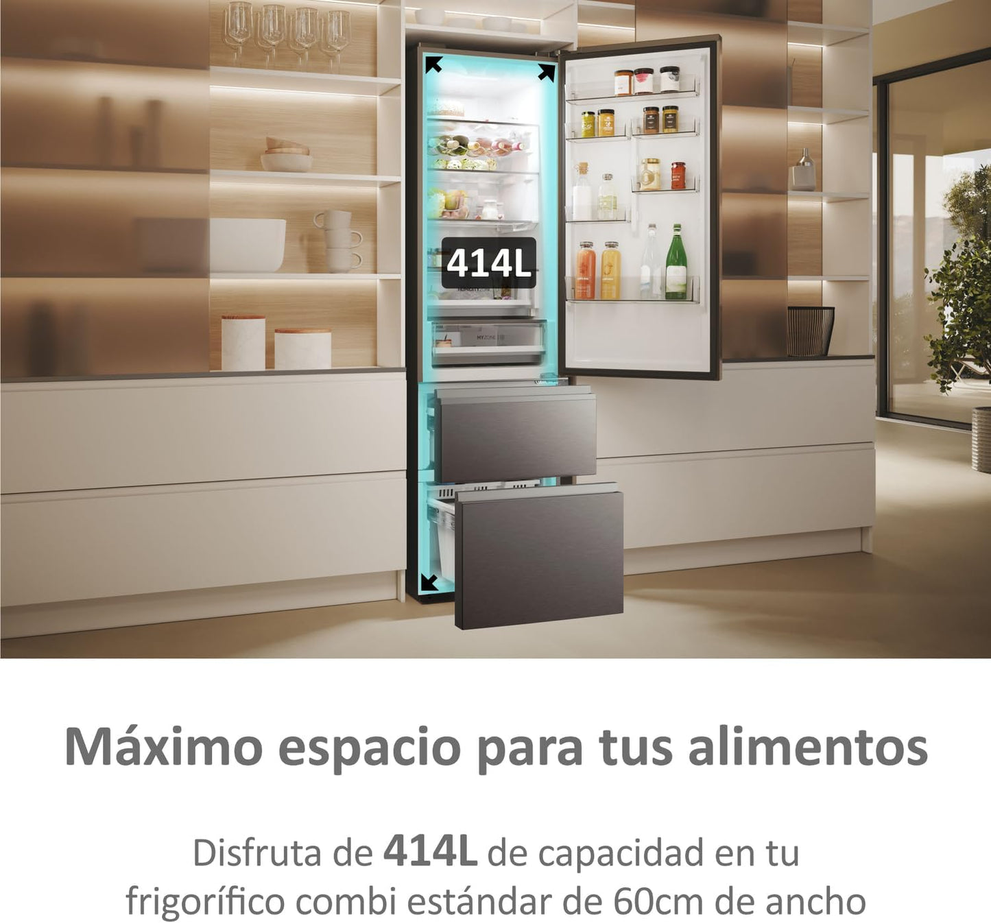 Haier 3P Combi Refrigerator HTR3619ENMN, 190x60cm, NFR, E, Inox