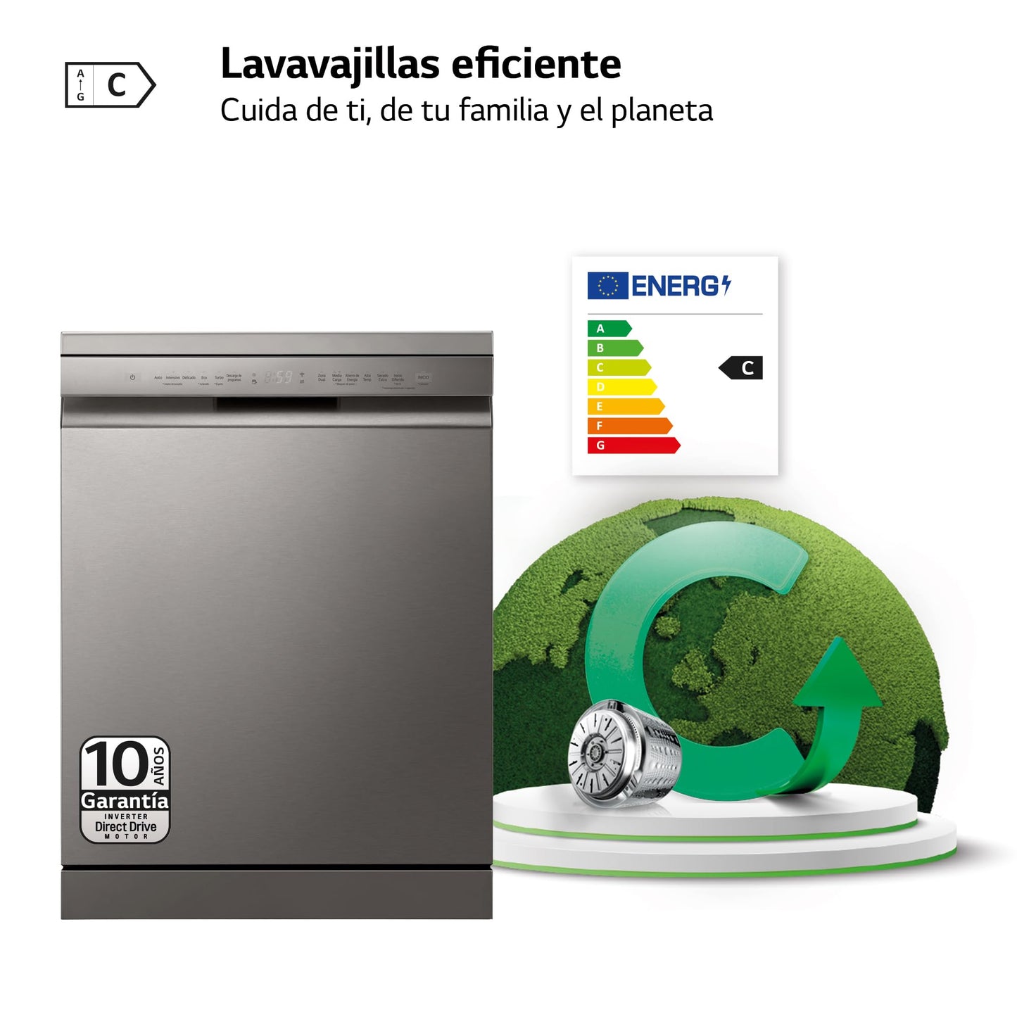 Dishwasher - LG DF355FP, 14 place settings, 9 programs, 60 cm, LED touch, Third rack, QuadWash™, Stainless steel