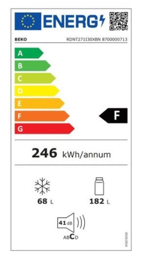 FRIGORÍFICO DE DOS PUERTAS 2P BEKO RDNT271I30XBN, INOX,165X54 cm,No Frost, F