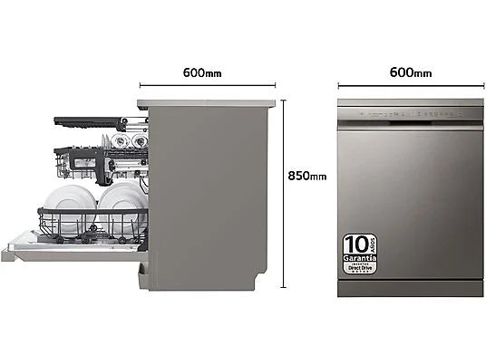 Dishwasher - LG DF355FP, 14 place settings, 9 programs, 60 cm, LED touch, Third rack, QuadWash™, Stainless steel