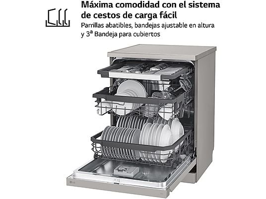 Dishwasher - LG DF355FP, 14 place settings, 9 programs, 60 cm, LED touch, Third rack, QuadWash™, Stainless steel
