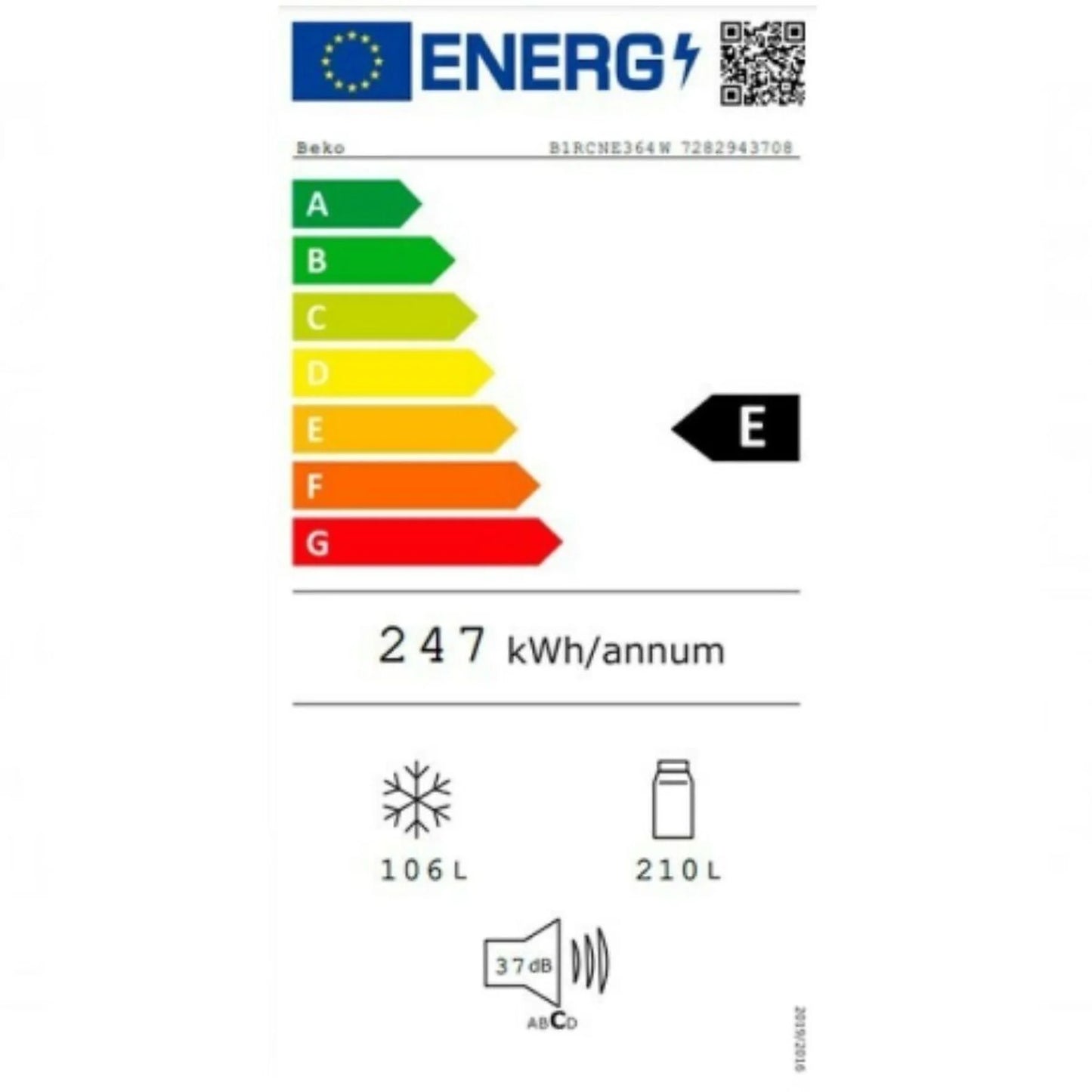 Frigorífico combi - BEKO B1RCNE364W, Independiente, No Frost, 186,5 cm, Blanco