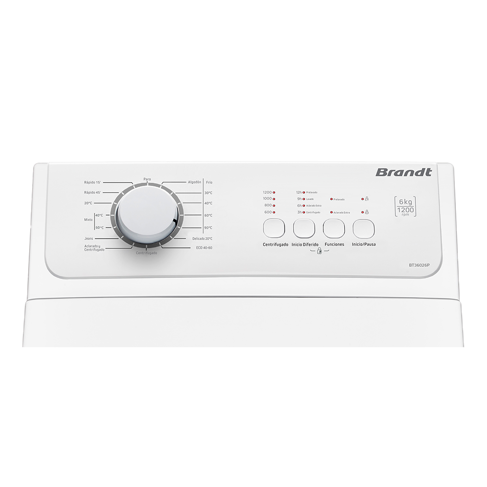Brandt top loading washing machine 6 kg / 1,200 rpm - BT36026P CLASS C