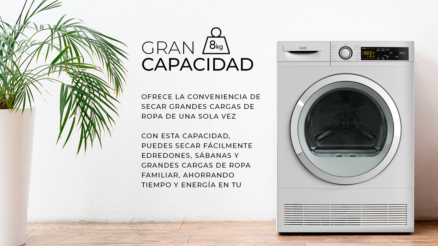 SECADORA CONDENSACIÓN SVAN 8KG CLASE B PUERTA XXL BLANCA (ÚLTIMA UNIDAD)