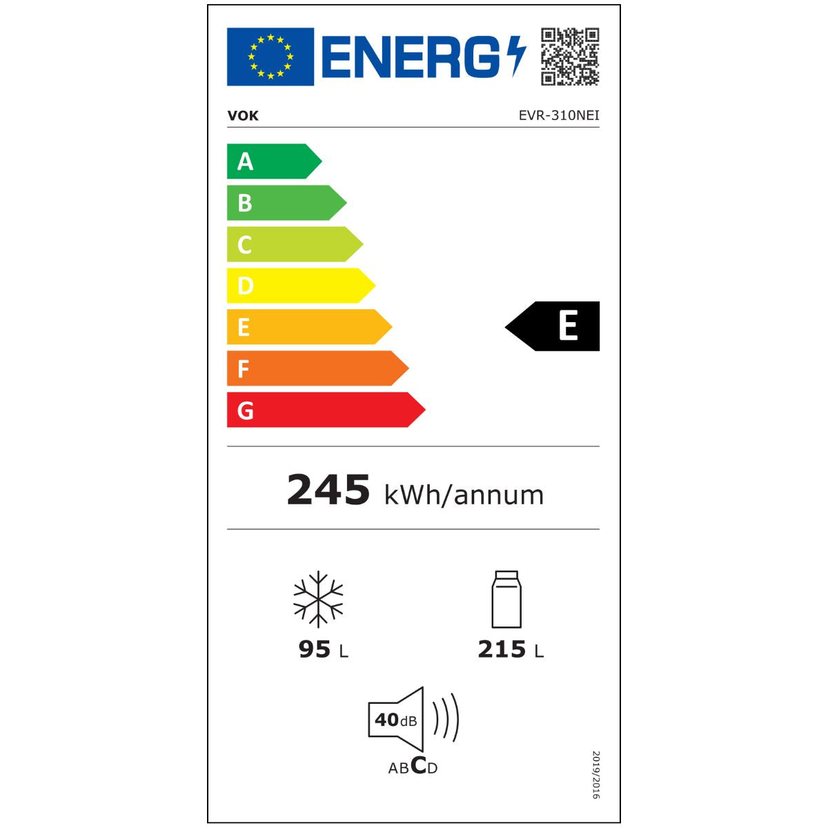 FRÍGORIFICO COMBI VOK 185 CM INOX EFICIENCÍA ENERGÉTICA CLASE E EVR-310NEI
