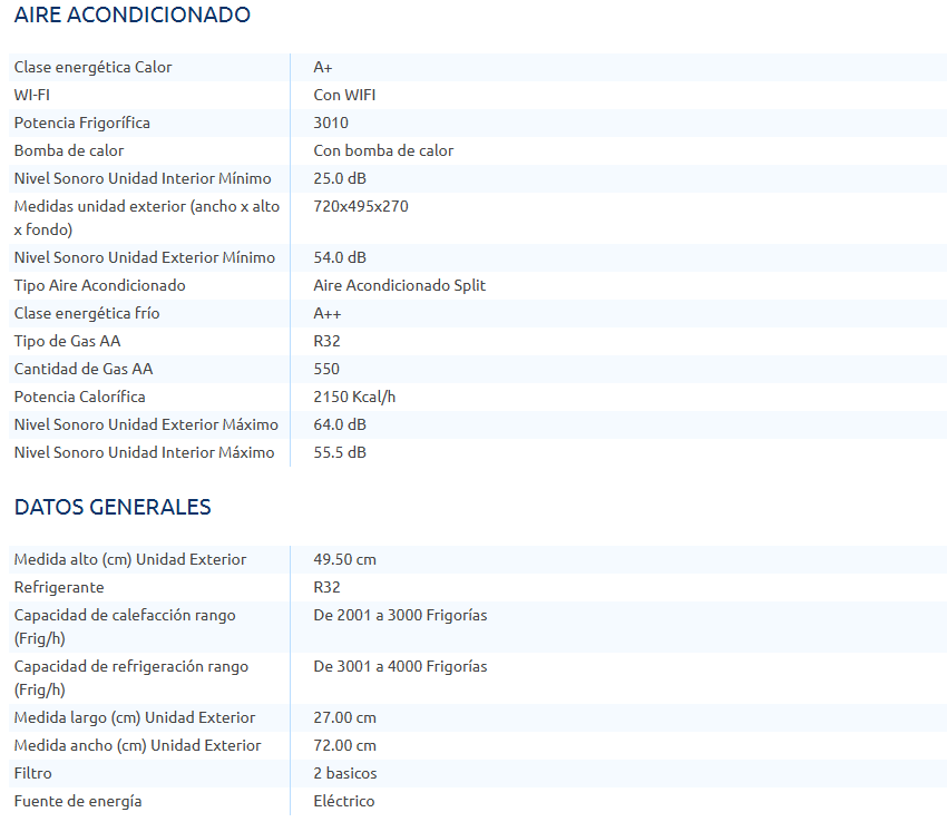 Aire acondicionado Split 1 x 1 - Beko BEHPI 120/ BEHPI 121, Inverter, 3010 fg/h, 60 dB(A), Deshumidificación, Wifi, Blanco
