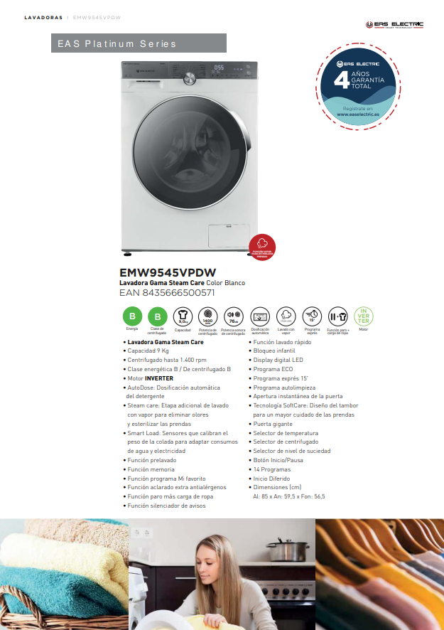 CF EAS ELECTRIC WASHING MACHINE EMW9545VPDW 9KG 1400RPM