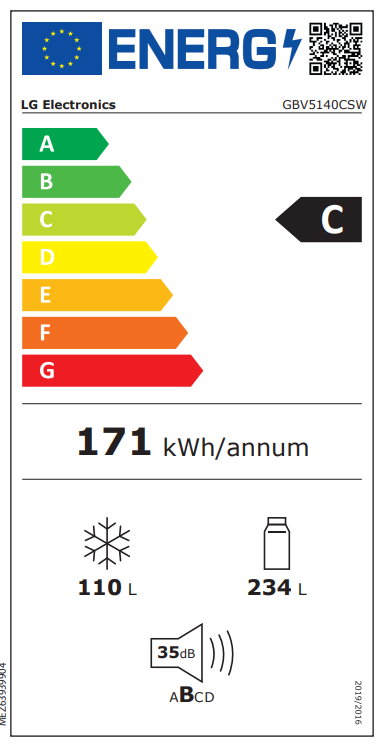 Frigorífico Combi LG GBV5140CSW, No Frost, 186 cm, 344 L, 5 Cajones, Eficiencia C - Blanco