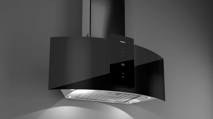 Campana decorativa Teka DU985, Cristal negro, 90 cm, 807 m³/h, A