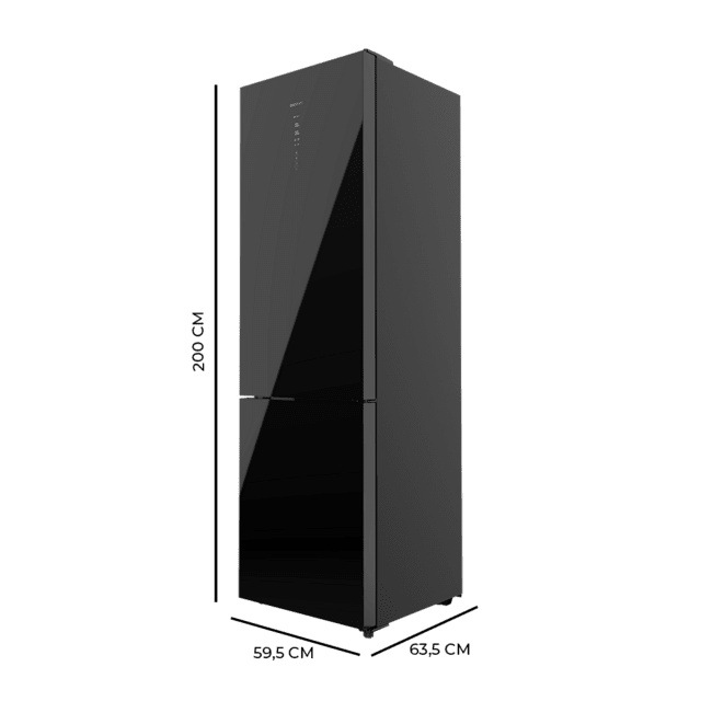 CECOTEC Black Glass COMBI REFRIGERATOR with 356 liters of capacity, 200x60 cm class D INVERTER Total No Frost