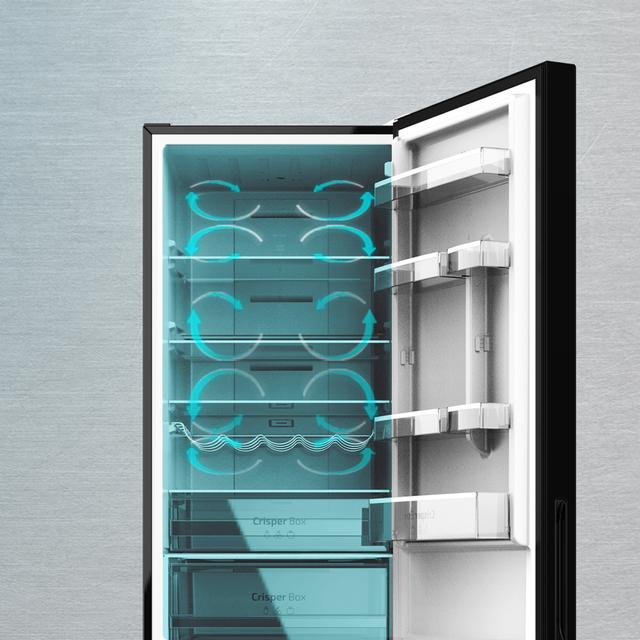 CECOTEC Black Glass COMBI REFRIGERATOR with 356 liters of capacity, 200x60 cm class D INVERTER Total No Frost
