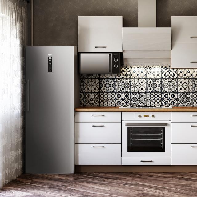 Congelador Vertical CECOTEC380L Bolero CoolMarket UF 380 Inox. Motor Inverter Plus, Ahorro Energético, Total No Frost, Pantalla de Control, Convertible a Frigorífico, Acero Inox