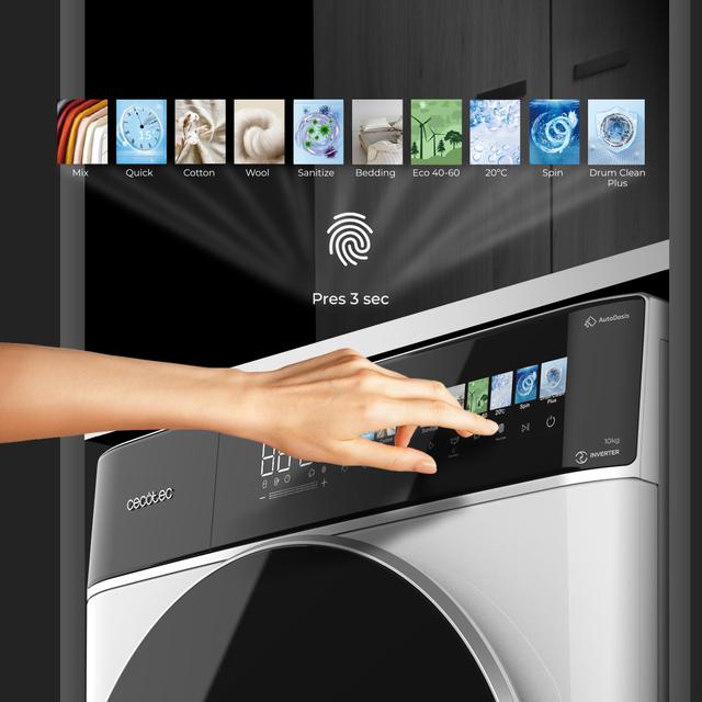Lavadora carga frontal - Cecotec Bolero DressCode 10900 Inverter FullColor A, Capacidad 10 kg, 1400 rpm, 11 programas, Motor Inverter Plus, White