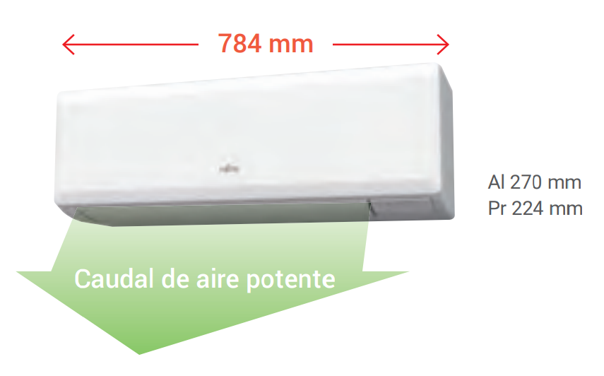 Aire acondicionado Split 1x1 Fujitsu ASY35-KP, 2.924 kcal/h frío / 3.440 kcal/h calor, R32, A++ /A+.
