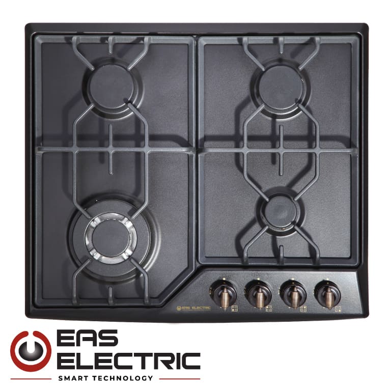 BLACK RUSTIC GAS HOB EAS ELECTRIC 4 BURNER EMH46RN