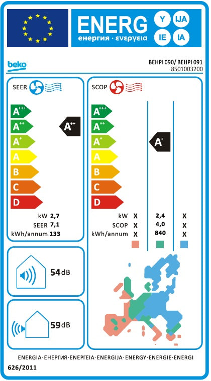 AIRE ACONDICIONADO BEKO 2322FG WIFI INVERTER BEHPG090 2,7KW CON BOMBA DE CALOR