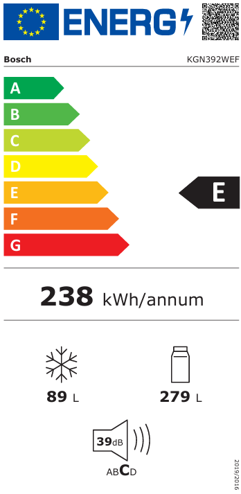 Frigorífico Combi Bosch KGN392WEF 203x60x66cm Clase E Libre Instalación