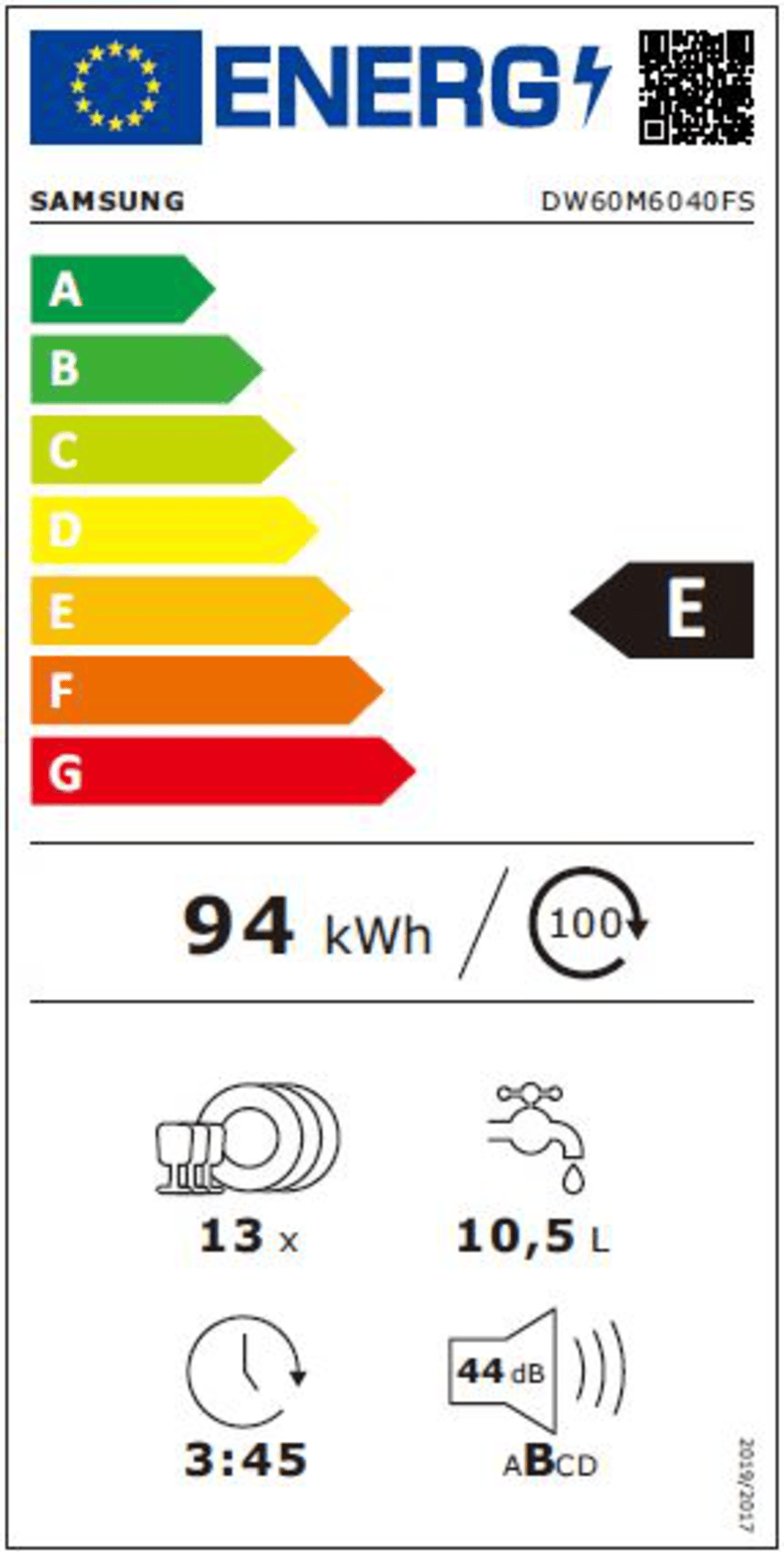 Lavavajillas Samsung DW60M6040FS/EC Independiente 13 cubiertos E