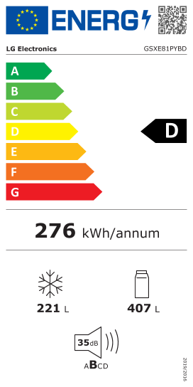 Frigorífico americano - LG InstaView Door-In-Door™ GSXE81PYBD, No Frost, 179 cm, 628 l, DoorCooling+™, Inoxidable antihuellas