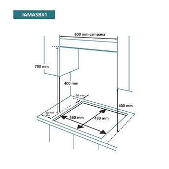 ENCIMERA GAS EAS JOHNSON 3 FUEGOS 60CM JAMA3BX1