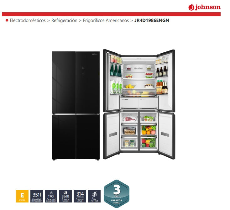 FOUR DOOR REFRIGERATOR 190x84 CLASS E BLACK GLASS