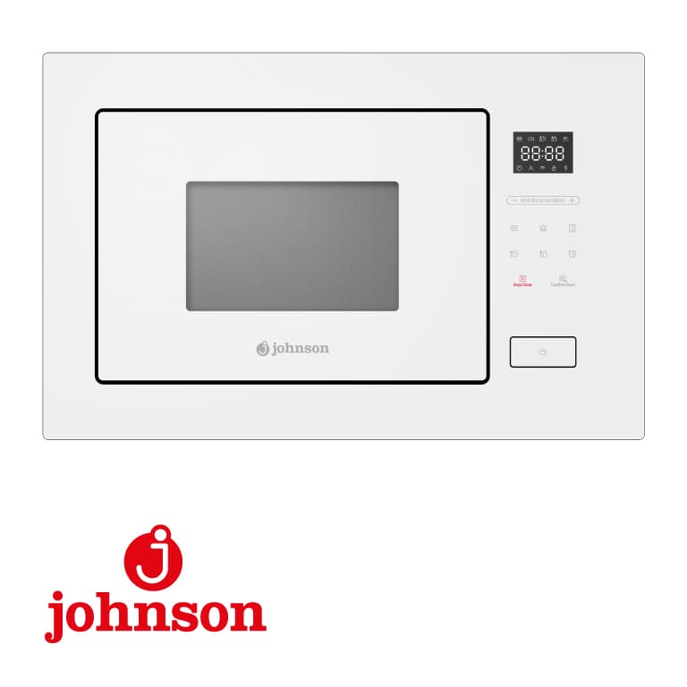 JOHNSON BUILT-IN MICROWAVE 28L DIGITAL GRILL WHITE GLASS JOMI28BINT