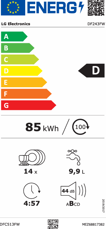 LG DF365FPS FREE-STANDING STAINLESS STEEL DISHWASHER 14 PLACES 10 PROGRAMS 60CM