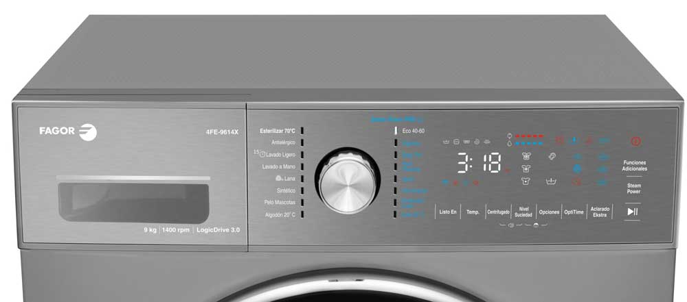 LAVADORA FAGOR 9KG 1400RPM 4FE9614X INOX CLASE B VAPOR