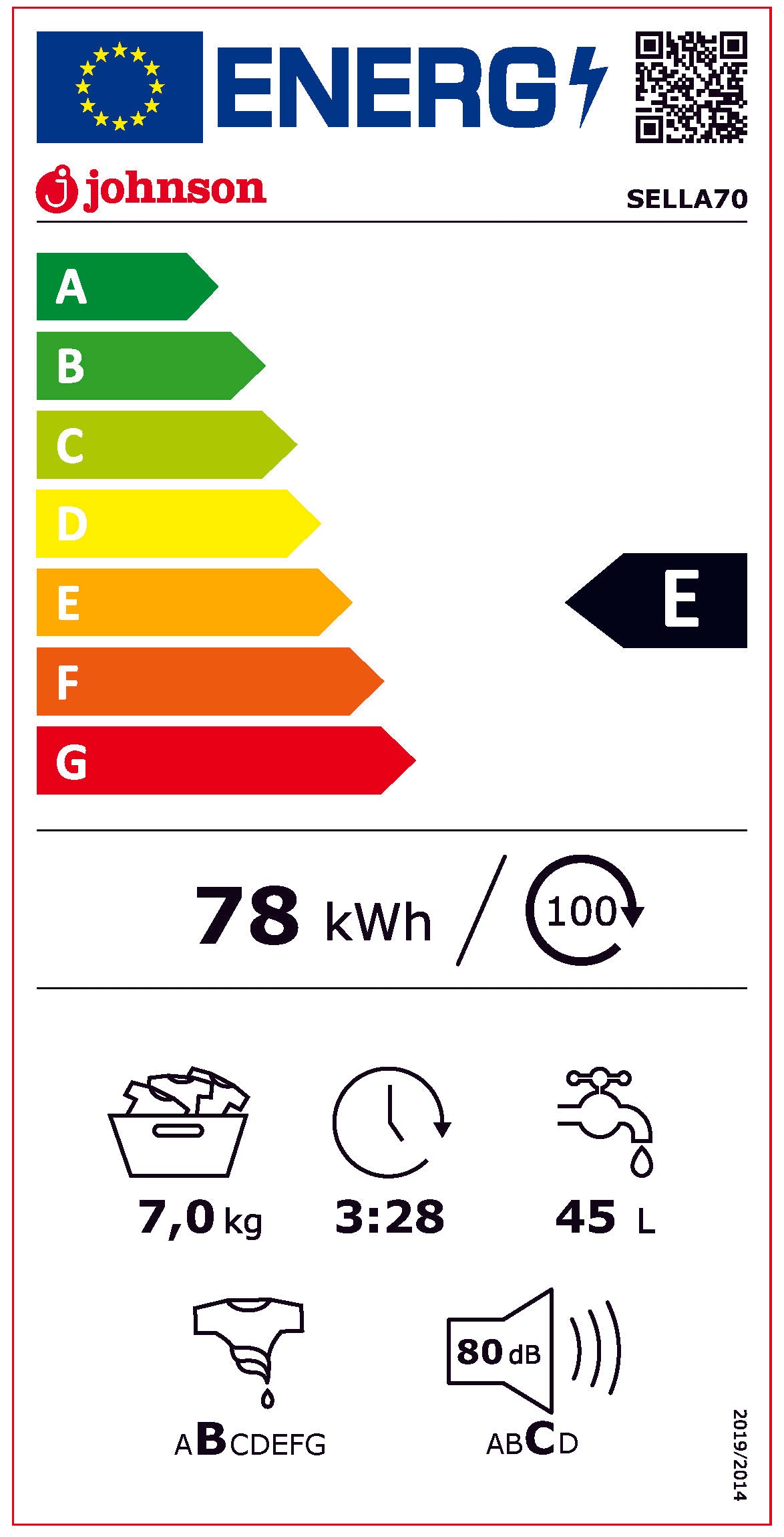 LAVADORA JOHNSON CF 7KG 1400RPM E 16 PROG. DISPLAY LED BLANCA Ref. SELLA70