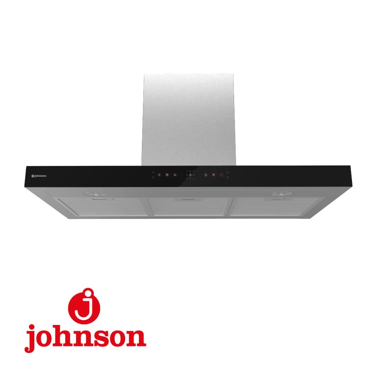 CAMPANA DECORATIVA TIPO T TOUCHLESS JOHNSON 90CM 800M3/H CRISTAL NEGRO/INOX