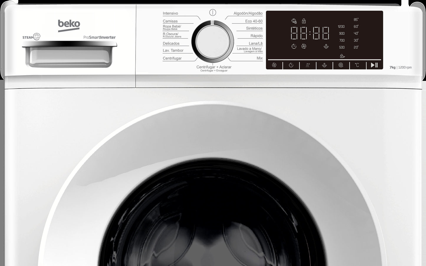 LAVADORA BEKO B1XW752WSPT 7KG 1200RPM BLANCO DISPLAY DIGITAL CLASE A 15 PROG MOTOR PROSMART INVERTER FUNCION WATER MODE