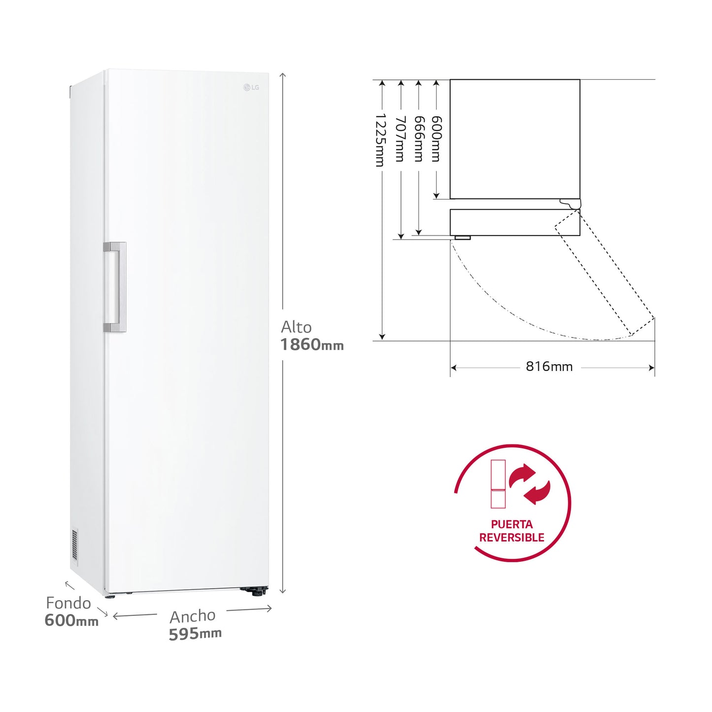 FRIGORIFICO VERTICAL 1 PUERTA LG GLT51SWGSZ 186x60 1P NOFROST BLANCO