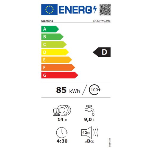 OFERTA LAVAVAJILLAS SIEMENS SN23HW02ME 14 Servicios, Tercera Bandeja, Clase D, Blanco