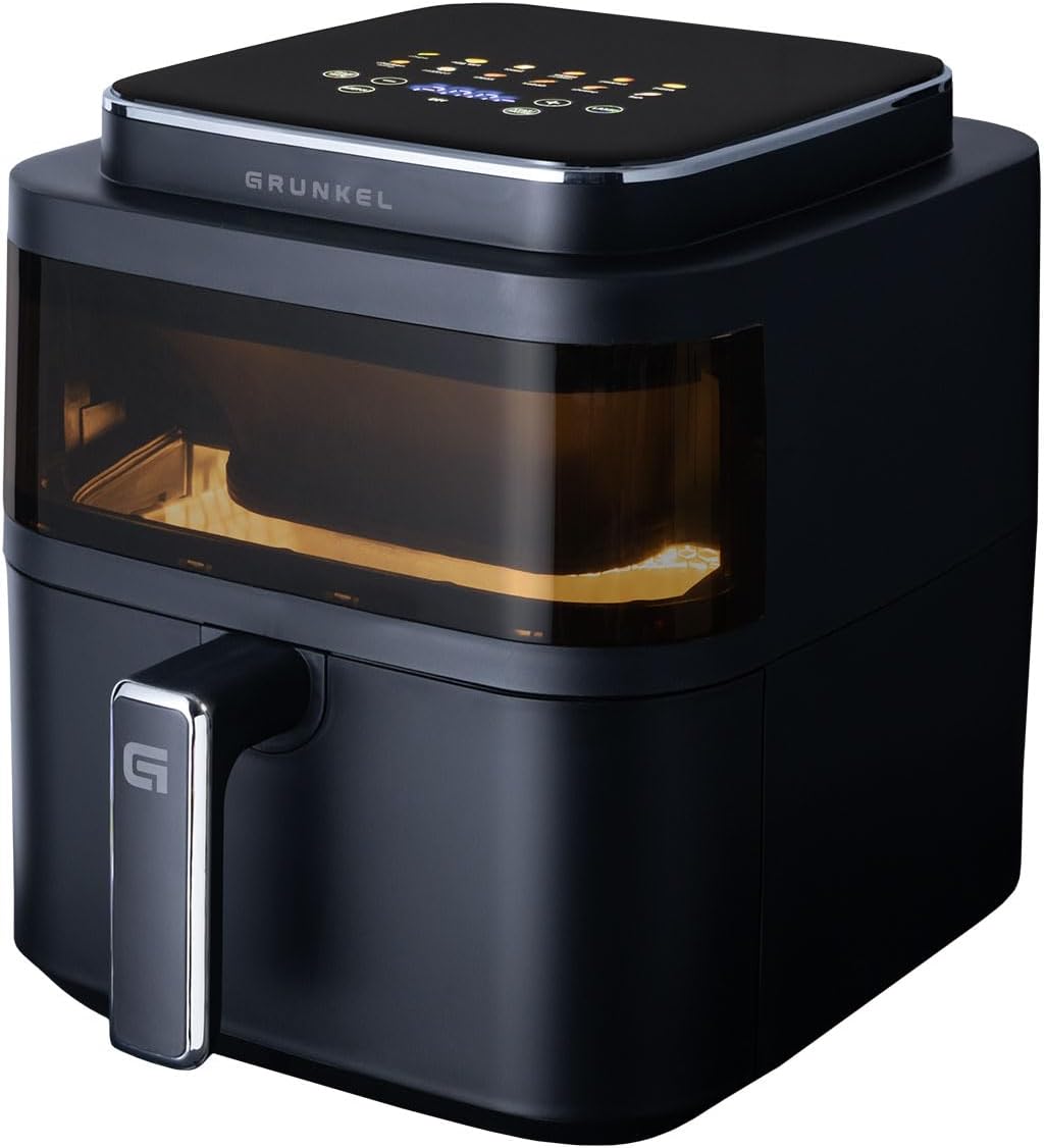 Grunkel - Freidora aire 6L y 1400W - Air Fryer BLACK LIGHT FRYER - 12 programas.