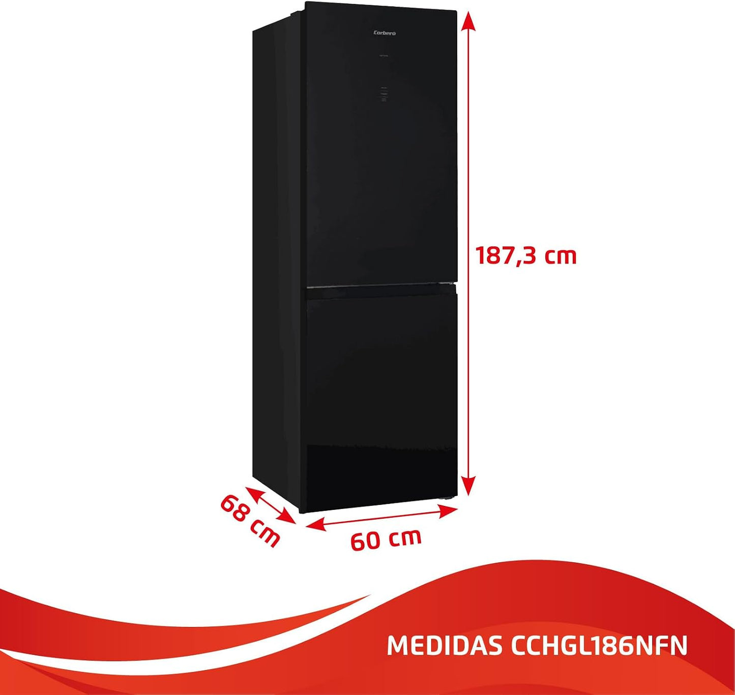 Frigorífico Combi Corbero CCHGL186NFN, 188X60, E, NoFrost 400L Cristal Negro